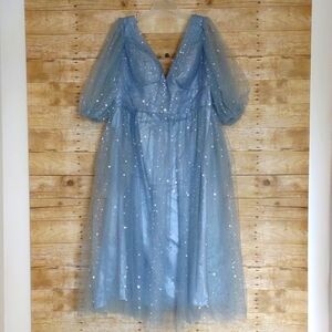 Cinderella cosplay 1950s style dress in baby blue and silver star sparkle